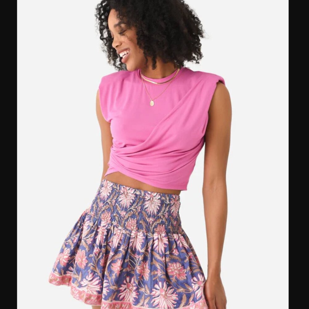 Jonathan Simkhai Shirt Womens Medium Draped Ruched Sleeveless Shoulder Pad Top